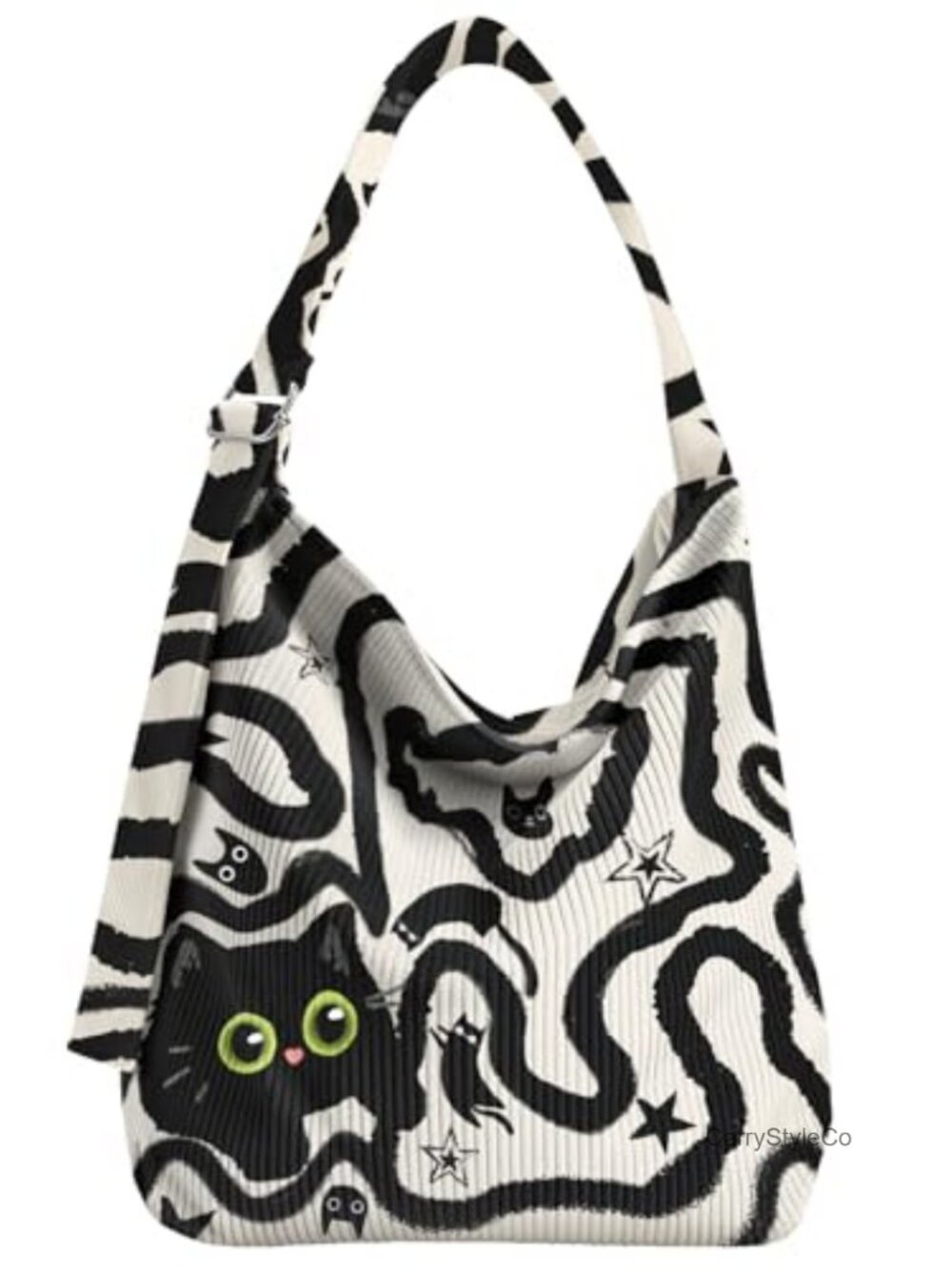 Corduroy Hobo Bag Large Zipper Tote Shoulder Handbag Adjustable Strap